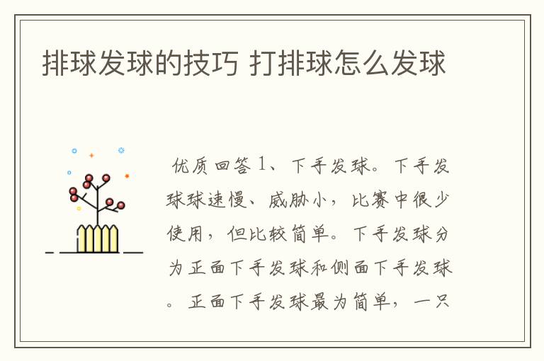 排球发球的技巧 打排球怎么发球
