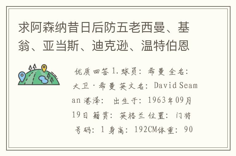 求阿森纳昔日后防五老西曼、基翁、亚当斯、迪克逊、温特伯恩的详细资料!