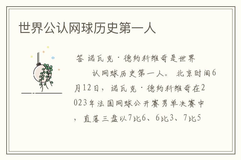 世界公认网球历史第一人