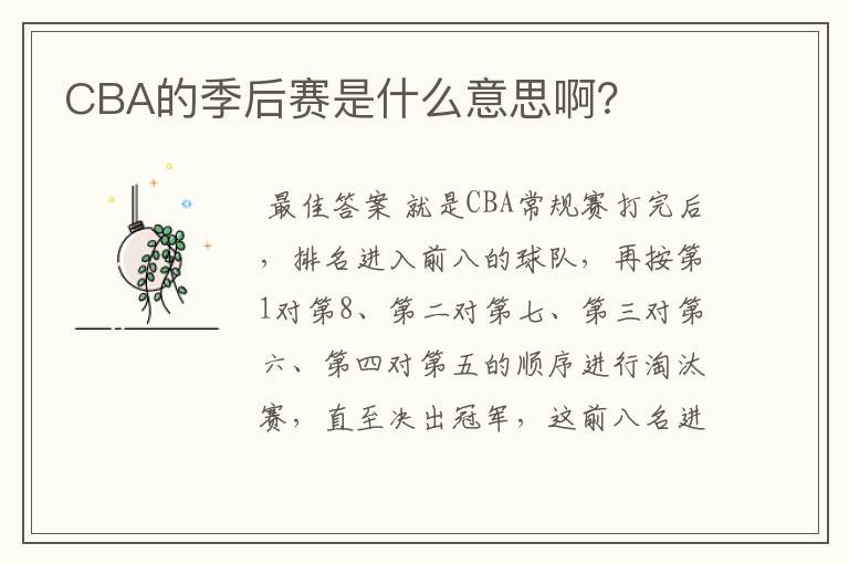 CBA的季后赛是什么意思啊?