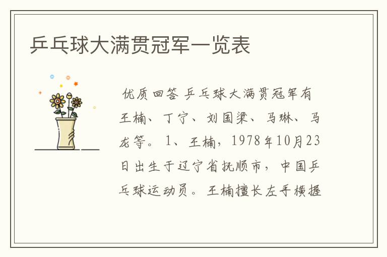 乒乓球大满贯冠军一览表