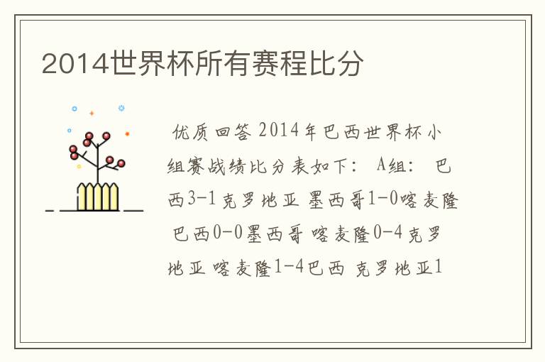 2014世界杯所有赛程比分