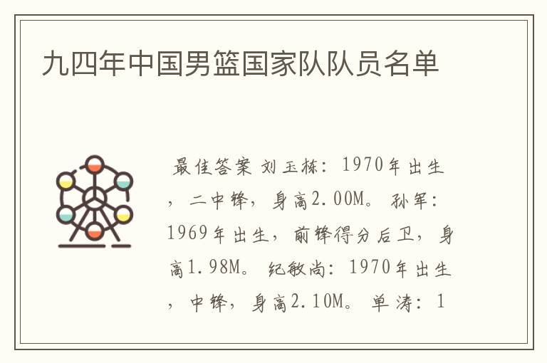 九四年中国男篮国家队队员名单