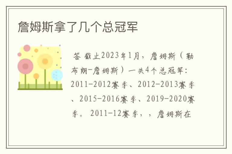 詹姆斯拿了几个总冠军