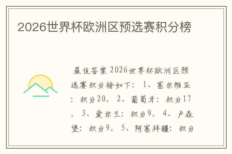 2026世界杯欧洲区预选赛积分榜