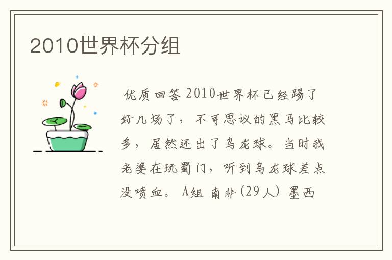 2010世界杯分组