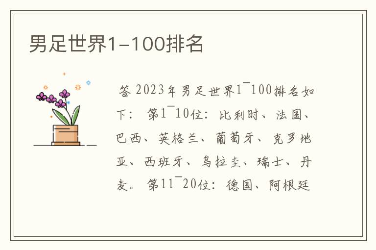 男足世界1-100排名