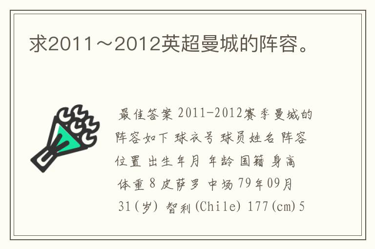 求2011~2012英超曼城的阵容。