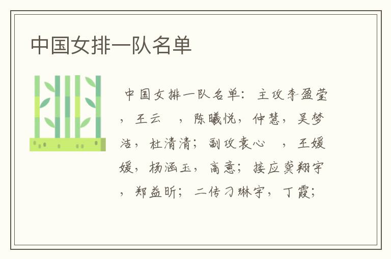 中国女排一队名单