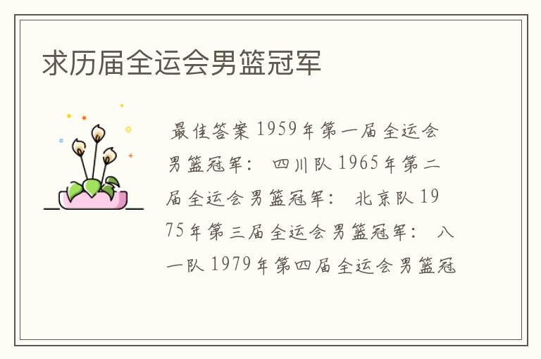 求历届全运会男篮冠军