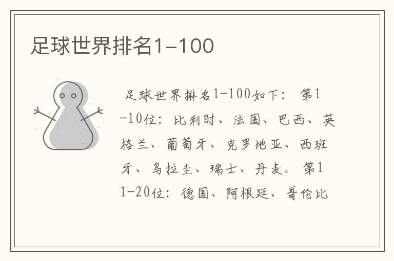 足球世界排名1-100