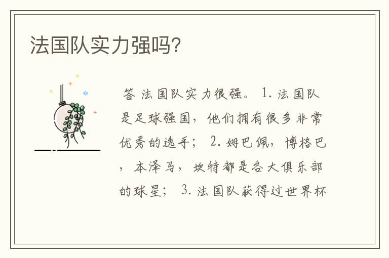 法国队实力强吗?