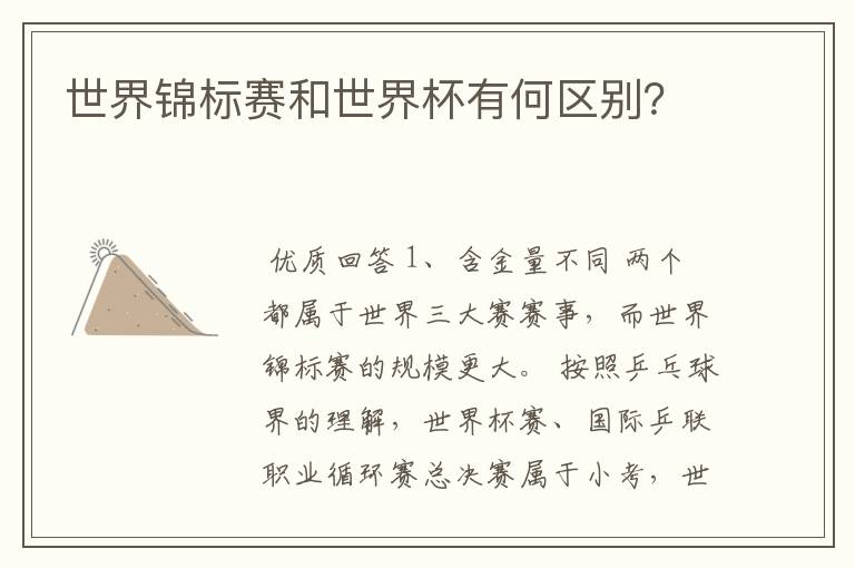 世界锦标赛和世界杯有何区别?
