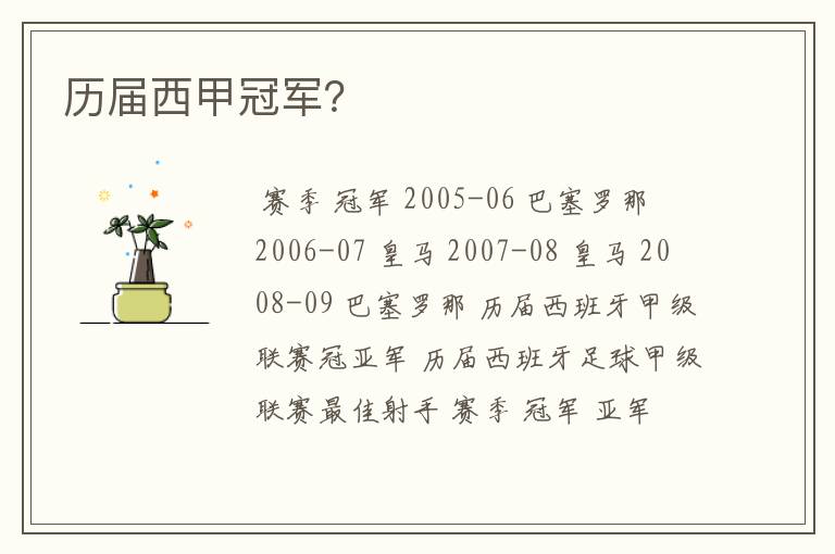 历届西甲冠军？