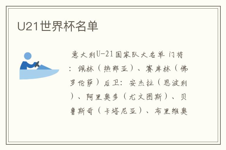U21世界杯名单
