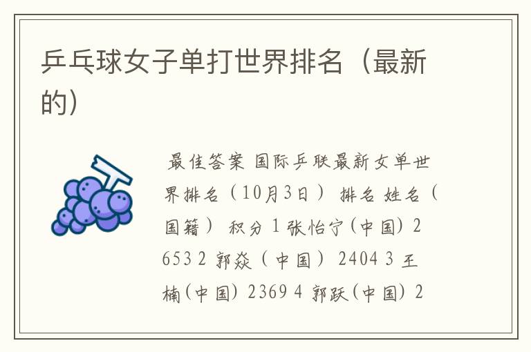 乒乓球女子单打世界排名(最新的)