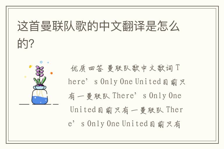 这首曼联队歌的中文翻译是怎么的?