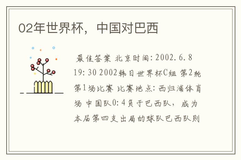 02年世界杯,中国对巴西
