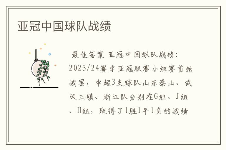 亚冠中国球队战绩