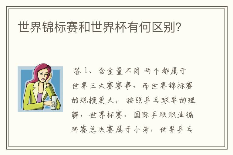 世界锦标赛和世界杯有何区别?