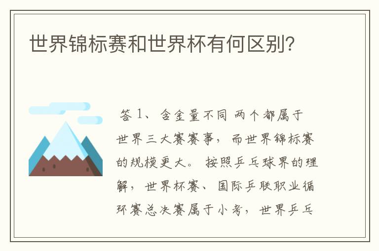 世界锦标赛和世界杯有何区别?