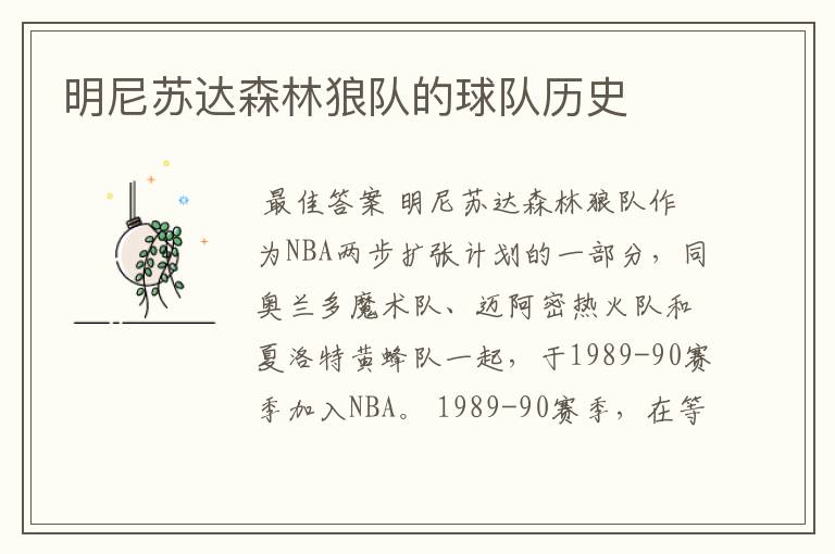 明尼苏达森林狼队的球队历史
