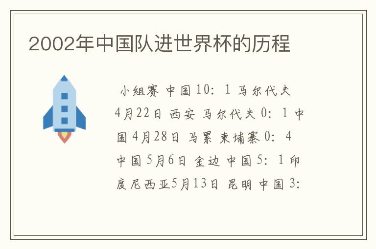 2002年中国队进世界杯的历程