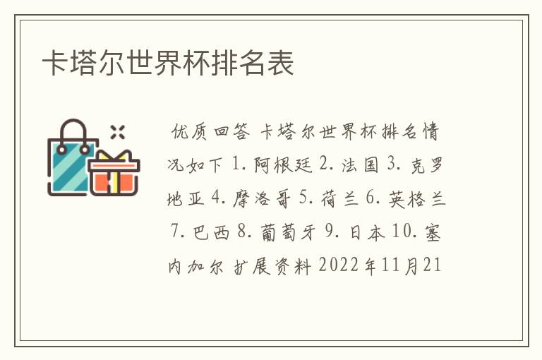 卡塔尔世界杯排名表