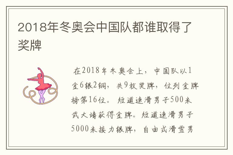 2018年冬奥会中国队都谁取得了奖牌