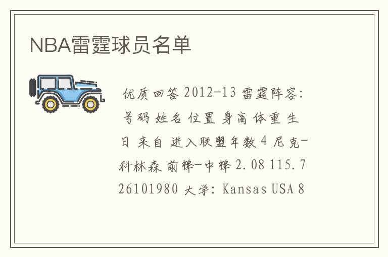 NBA雷霆球员名单