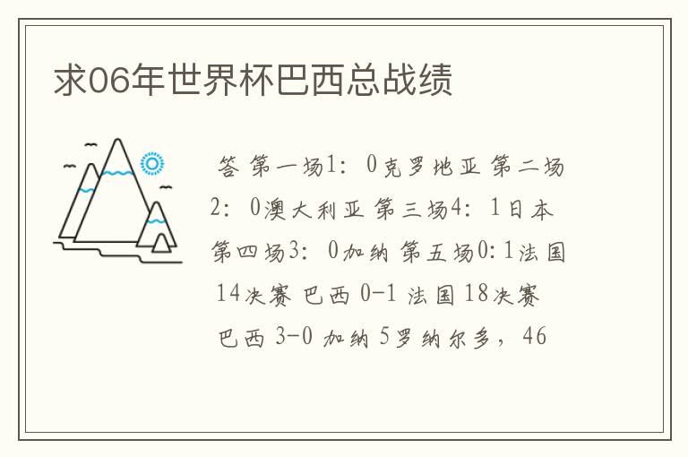 求06年世界杯巴西总战绩