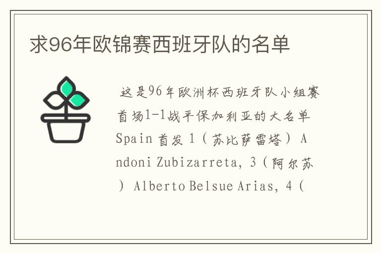 求96年欧锦赛西班牙队的名单