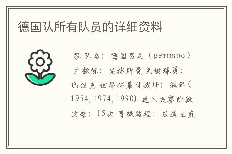 德国队所有队员的详细资料