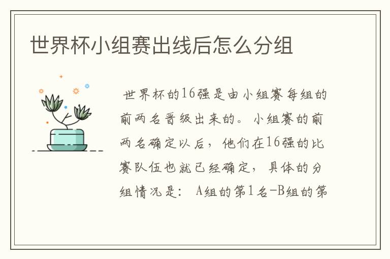 世界杯小组赛出线后怎么分组