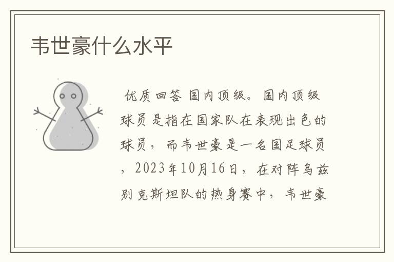 韦世豪什么水平