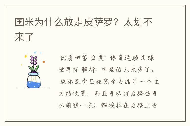 国米为什么放走皮萨罗?太划不来了