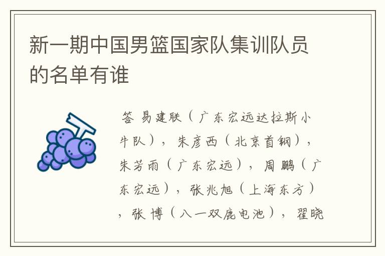 新一期中国男篮国家队集训队员的名单有谁
