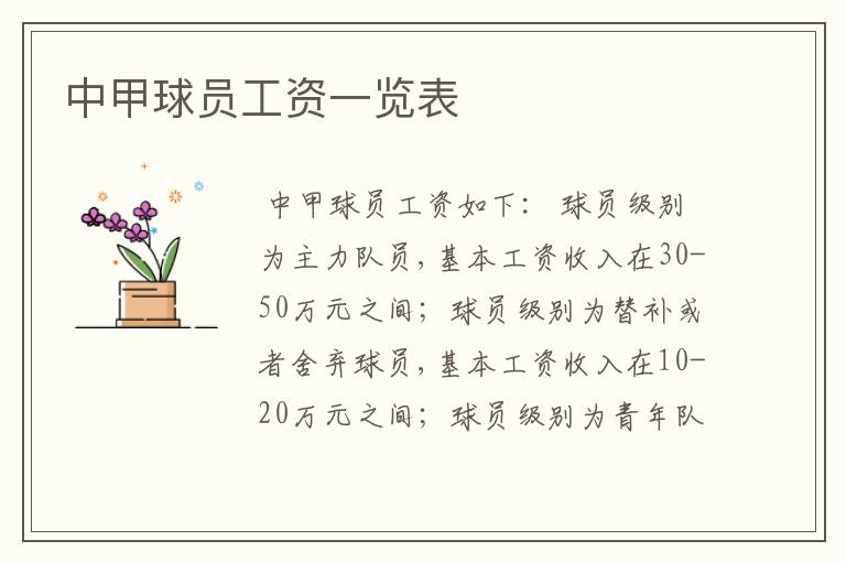 中甲球员工资一览表