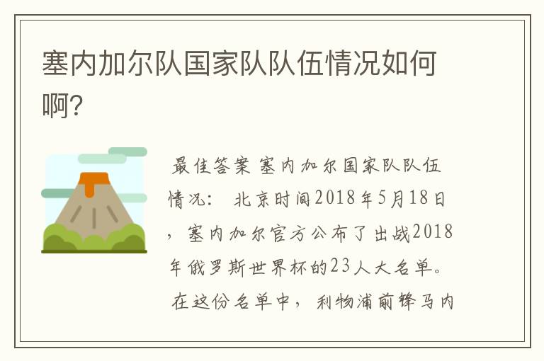塞内加尔队国家队队伍情况如何啊？