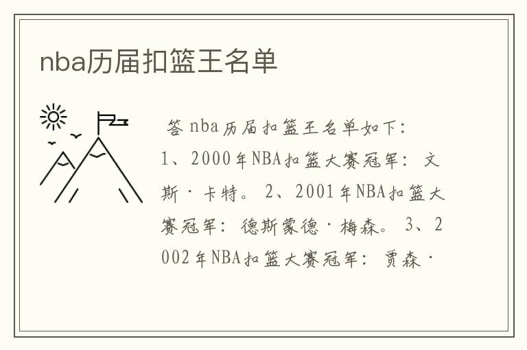 nba历届扣篮王名单