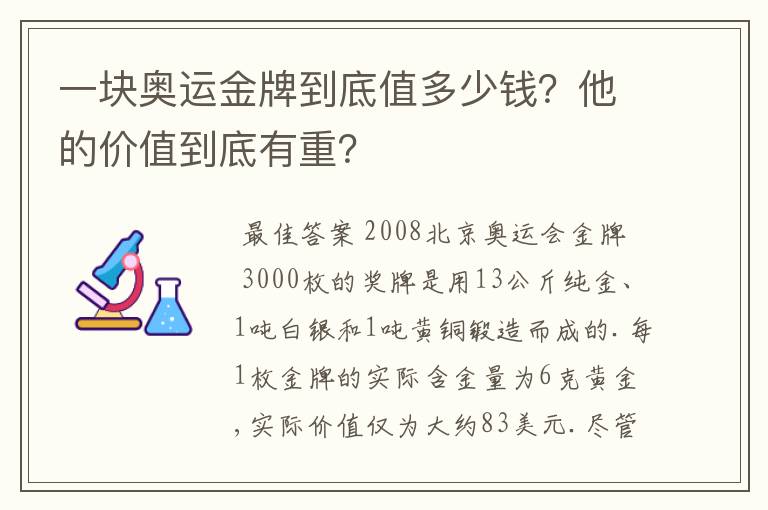 一块奥运金牌到底值多少钱?他的价值到底有重?