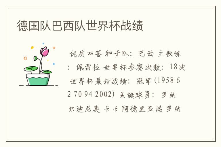 德国队巴西队世界杯战绩