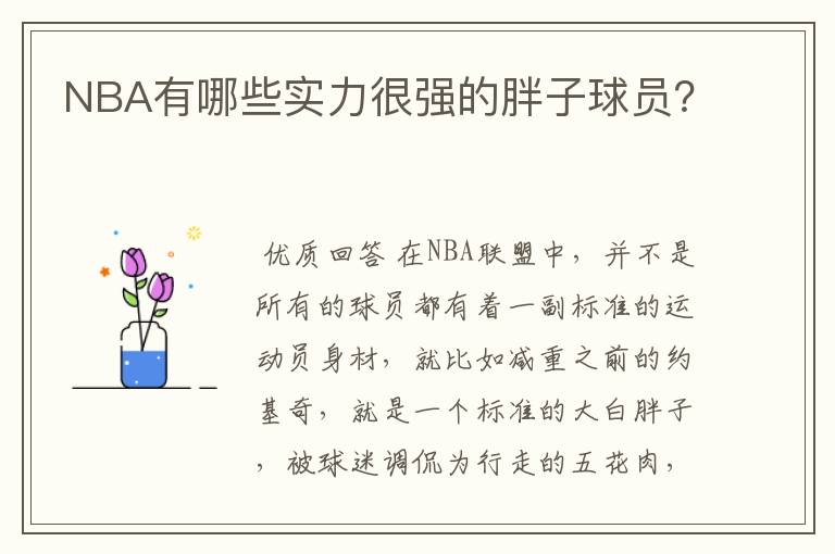 NBA有哪些实力很强的胖子球员?
