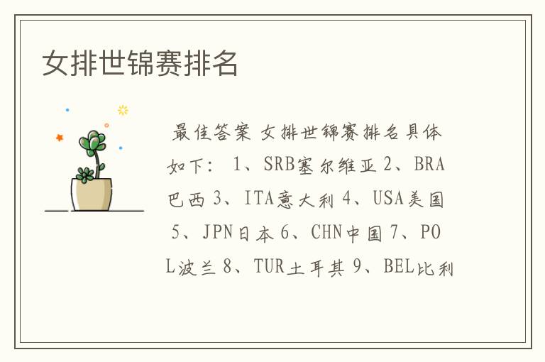 女排世锦赛排名