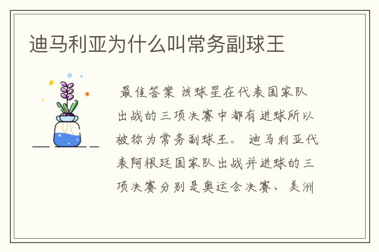 迪马利亚为什么叫常务副球王