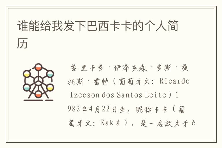 谁能给我发下巴西卡卡的个人简历