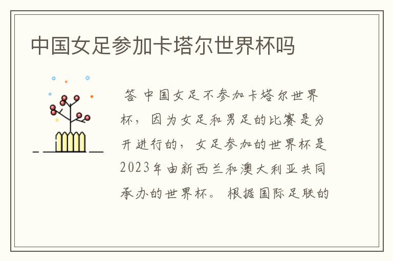 中国女足参加卡塔尔世界杯吗