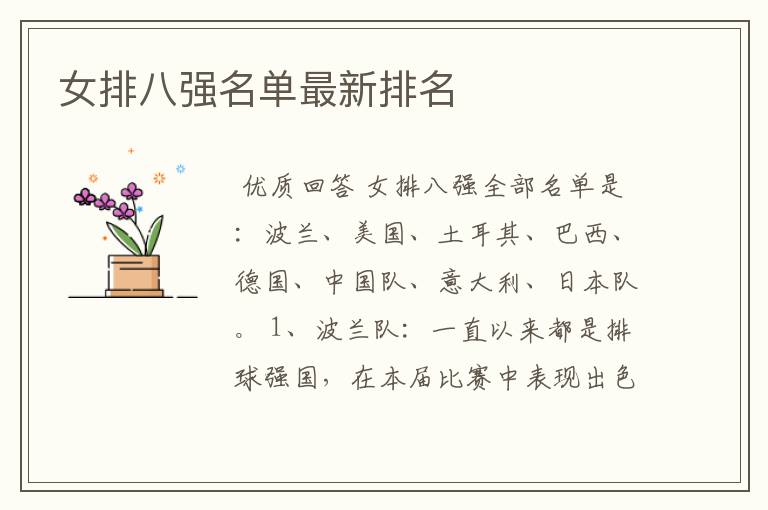 女排八强名单最新排名