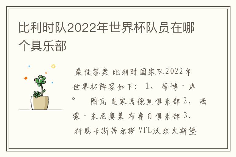 比利时队2022年世界杯队员在哪个具乐部
