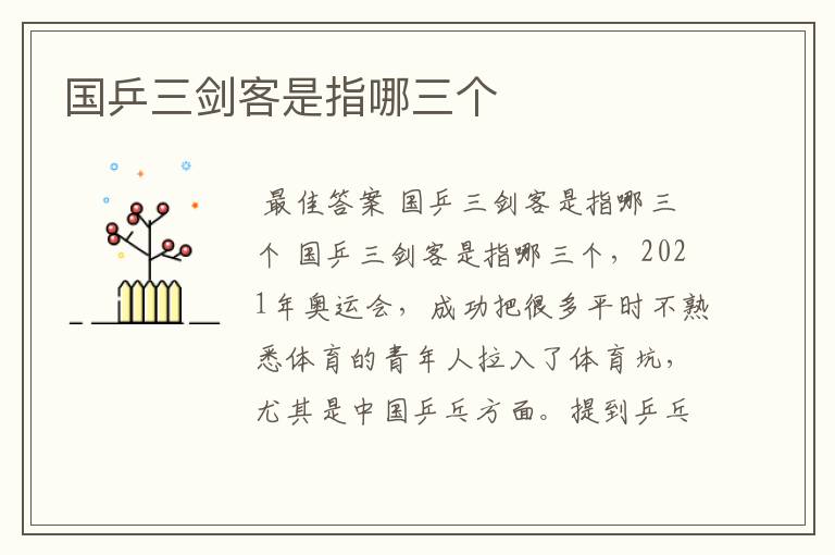 国乒三剑客是指哪三个